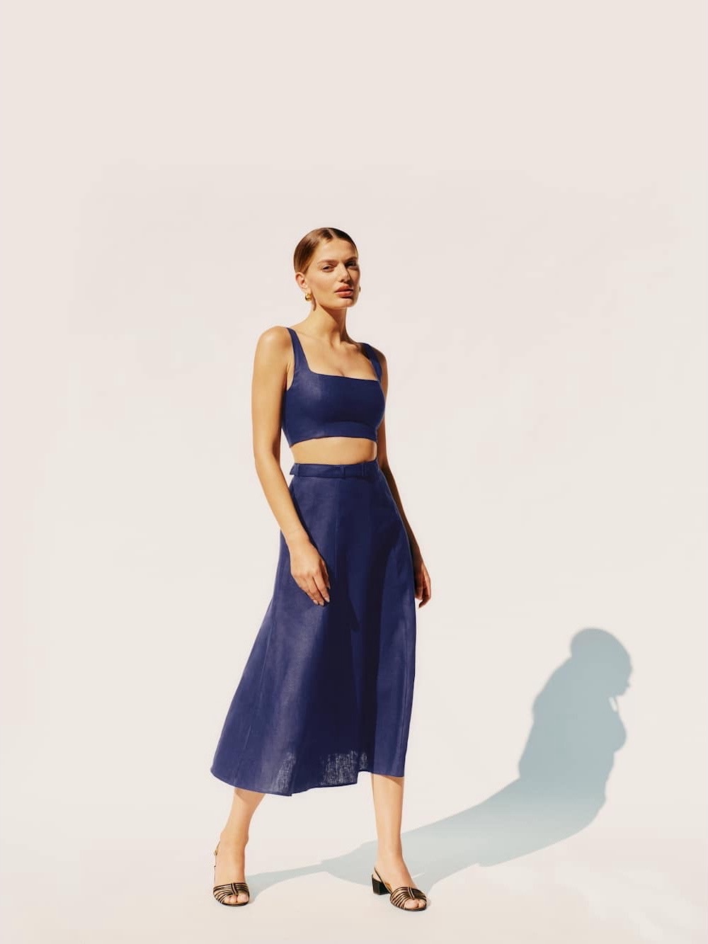 Reformation Cole Linen Crop Top & Midi Skirt Two Piece Set in Danube Blue‎